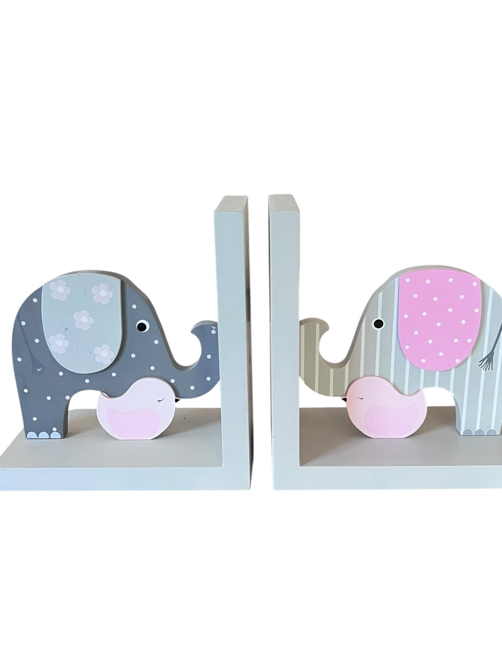 Creative Concepts Pink and Gray Elephant Bookends 7x7.5”
